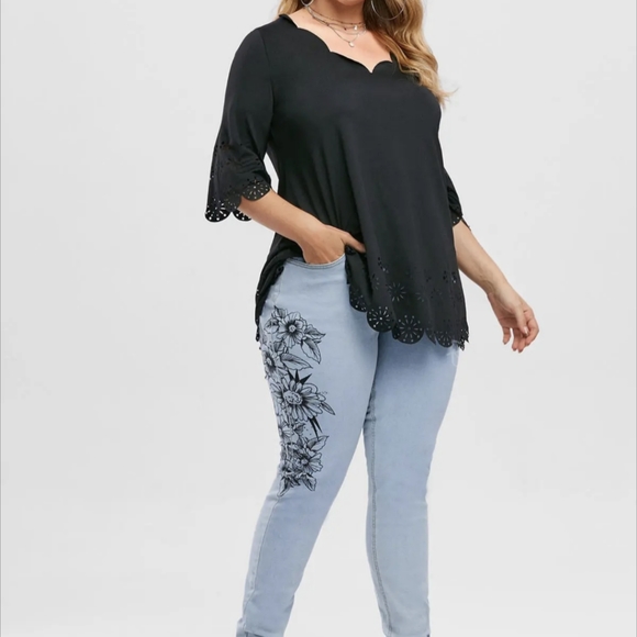 Plus Size 18 Women's Light Wash Floral Side Skinny Jeans Women's 2X New 18 - Picture 2 of 15